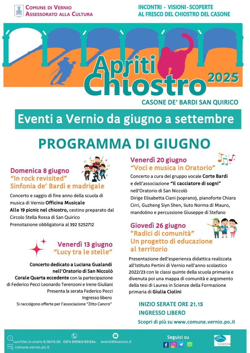 A Vernio l’estate si chiama Apriti Chiostro. Libri, cinema, musica e spettacolo al fresco del chiostro
